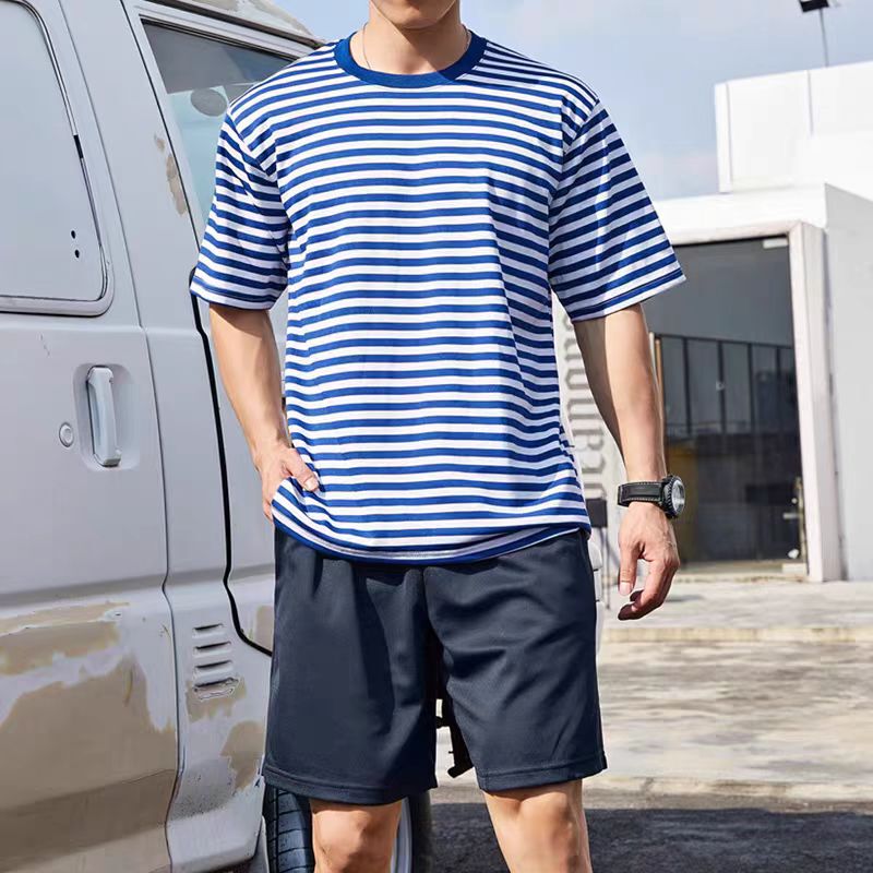 Nautical Short-Sleeve Physical Training Uniform Set, Marine Tactical T-Shirt, Quick-Drying Fitness Clothing, Striped Nautical Pattern Shirt, Quick-Drying Nautical Short-Sleeve Physical Training Uniform Set, Marine Tactical T-Shirt, Quick-Drying Fitness Clothing, Striped Nautical Pattern Shirt, Quick-Drying