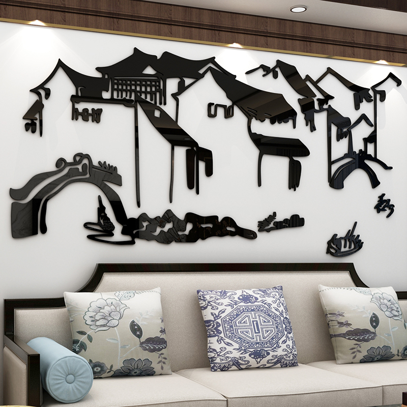 Jiangnan scenery new Chinese living room sofa background wall decoration Chinese style classical wall stickers acrylic wall stickers