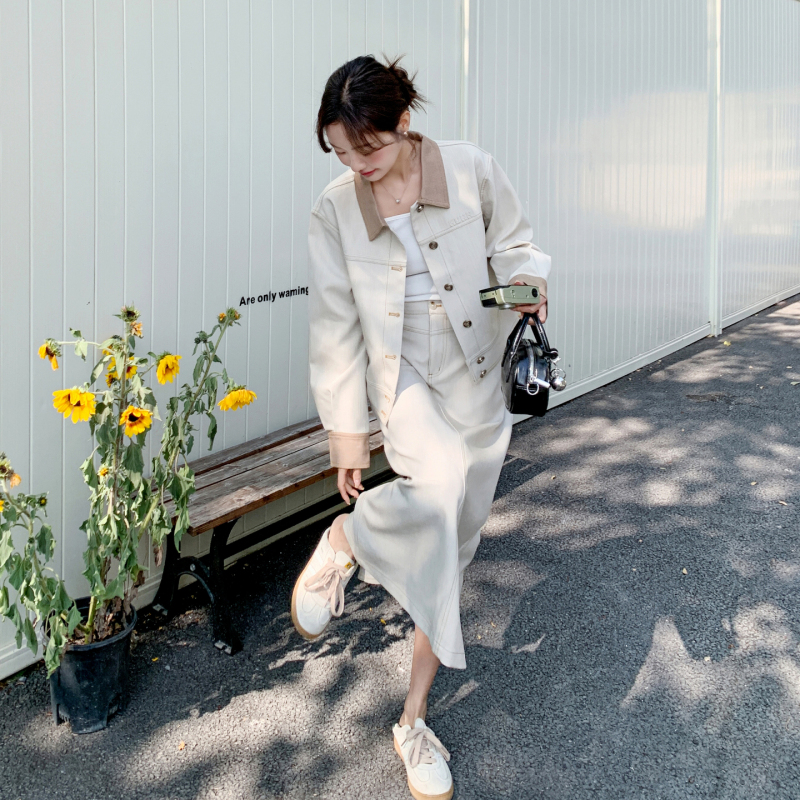 Light Mature Style Color-Blocking Lapel Jacket and Skirt Set for Women, Spring 2026 New Model, High-End and Elegant Two-Piece Set