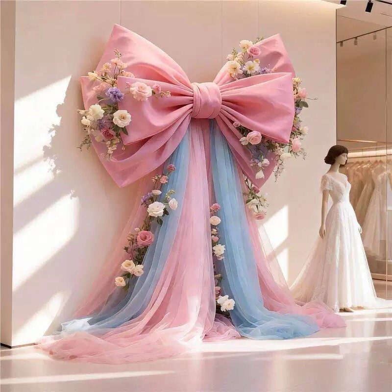 Giant Bow Decoration Photo Props Pink Engagement Wedding Party Shop Window Storefront Photo Booth Setup Backdrop