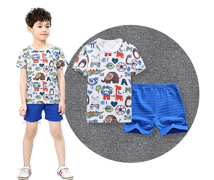 Quần áo trẻ em nam nữ nhà ngắn 100% quần short ngắn tay hai mảnh mùa hè quần áo trẻ em lớn quần áo mùa hè trẻ em quần áo cho bé gái
