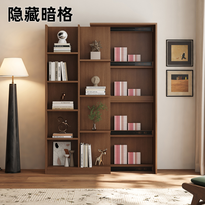 Solid Wood Hidden Compartment Bookcase and Bookshelf Integrated Storage Cabinet for Small Apartments, New Floor-Standing Storage Rack for the Living Room Solid Wood Hidden Compartment Bookcase and Bookshelf Integrated Storage Cabinet for Small Apartments, New Floor-Standing Storage Rack for the Living Room