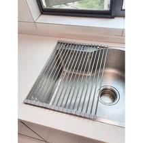 Roll-up drain board 304 stainless steel sink drain rack washing dishwasher silicone folding water filter rack