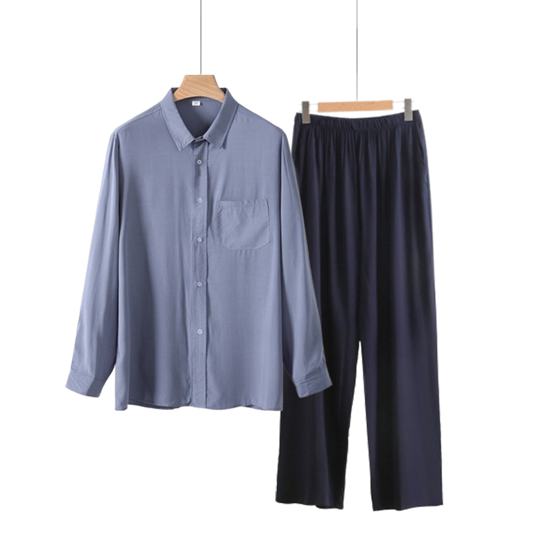 Cotton Silk Long-Sleeved Long Pants Set Summer 2026 New Style Lapel Dad Outfit Artificial Cotton Home Wear Two-Piece Set for Men Cotton Silk Long-Sleeved Long Pants Set Summer 2026 New Style Lapel Dad Outfit Artificial Cotton Home Wear Two-Piece Set for Men