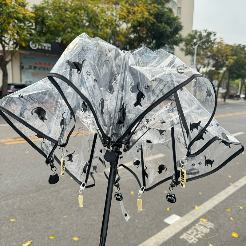 Cat Pendant~ Japanese-Style Kitten Umbrella, Transparent, High-Value, Long Handle, Cute, Thickened, Foldable, Automatic, Lightweight Cat Pendant~ Japanese-Style Kitten Umbrella, Transparent, High-Value, Long Handle, Cute, Thickened, Foldable, Automatic, Lightweight