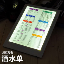 Bar charging LED liquor brand Western restaurant order dish brand nightclub KTV glow order wine list flat menu table