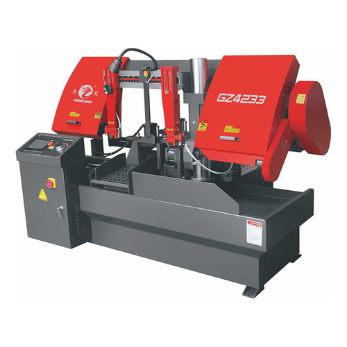 Morning Dragon Horizontal Double Column Fully Automatic Numerical Control Metal Band Saw Bed GZ4233 Cut Round Steel Automatic Feed Holder Clamping