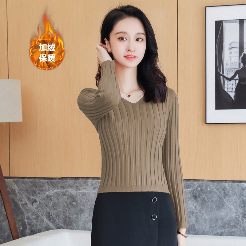 Petite Short Sweater for Women, Pullover V-Neck Long-Sleeve Slim-Fit Knit Top, 2026 Autumn and Winter Inner Layer Base Shirt