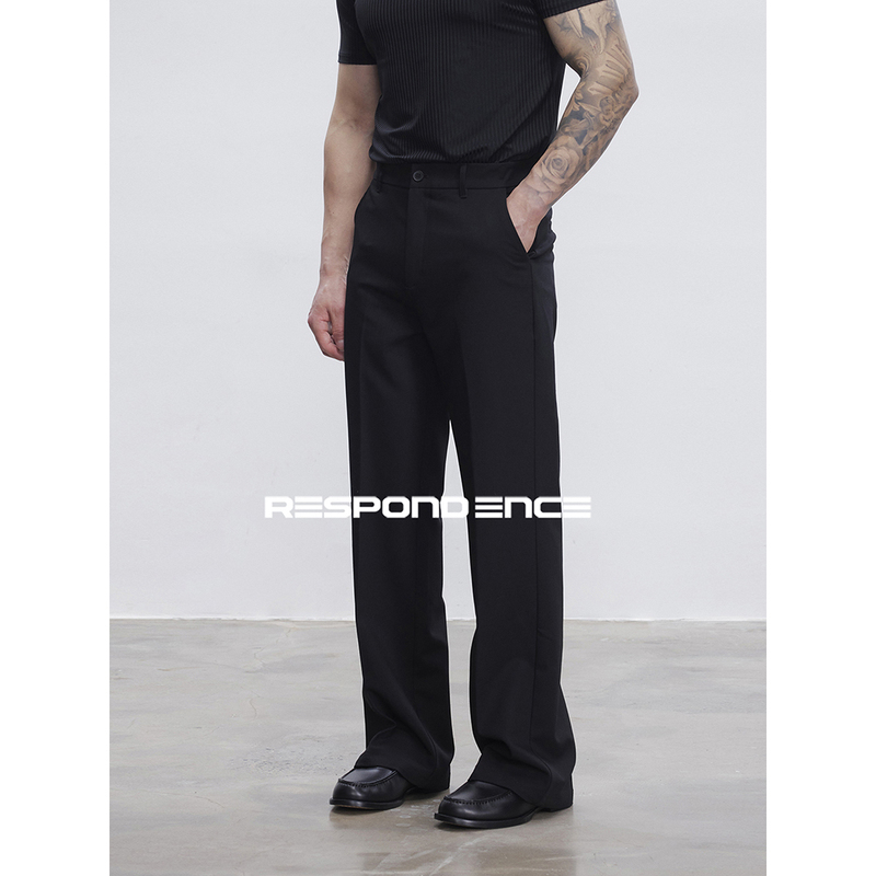 Respondence Drapey Anti-Wrinkle Straight-Leg Commuter Casual Versatile Flared Trousers Loose Black Pants
