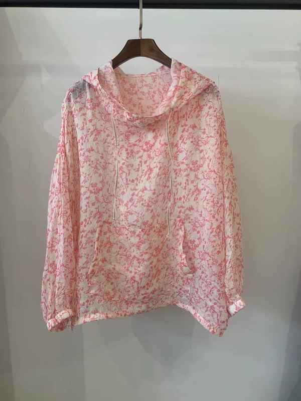 2025 Summer New High-Quality Ramie Printed Hooded Pullover Sun Protection Clothing