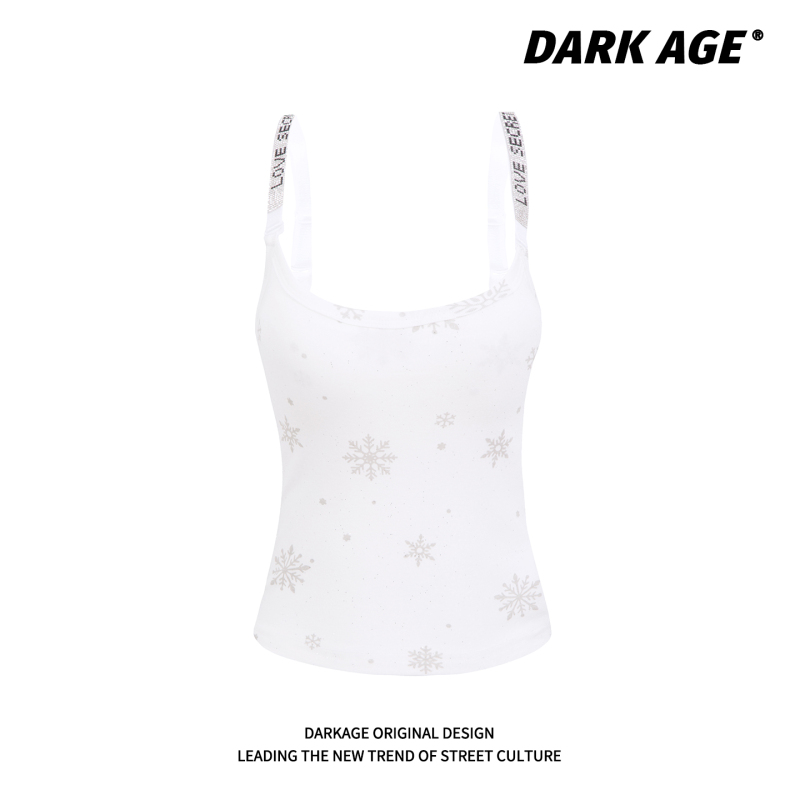 Darkage Original American Retro Snowflake Rhinestone Pure Desire Style Camisole for Women, Summer Slim Fit Top