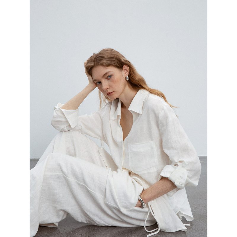 Countonme Relaxed and Comfortable V-Neck Linen Shirt, Loose Fit, Simple Sun Protection Long-Sleeved Shirt Countonme Relaxed and Comfortable V-Neck Linen Shirt, Loose Fit, Simple Sun Protection Long-Sleeved Shirt