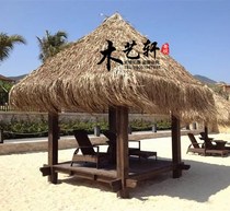 Customized outdoor thatched pavilion solid wood four corner hexagonal pavilion anti-corrosion Garden wooden house park wooden straw corridor