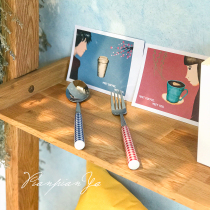 * Plaid Az * French check handle vintage vintage fork spoon stainless steel tableware dessert spoon