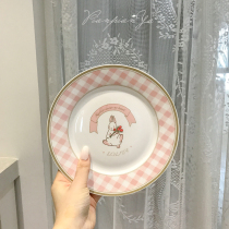 * Sliced red Korean girl heart pink rabbit Tulip breakfast ceramic dessert plate Western plate