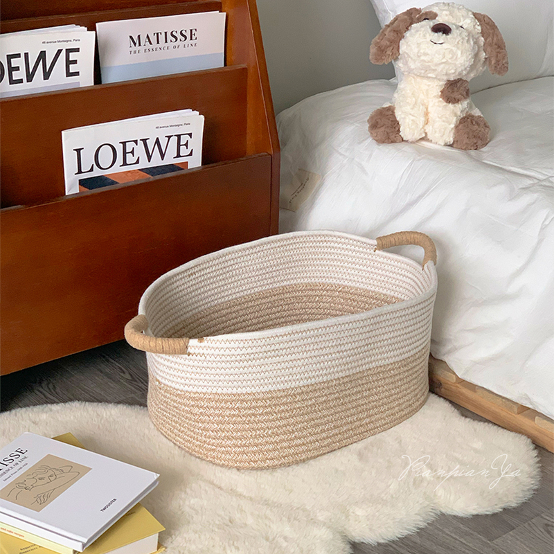 Scandinavian Style Simple Cotton Rope Woven Storage Basket Fresh Household Large-Capacity Storage Basket Snacks Toys Sundries Basket Scandinavian Style Simple Cotton Rope Woven Storage Basket Fresh Household Large-Capacity Storage Basket Snacks Toys Sundries Basket