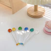 Sheet Pieces Acins Color Glass Stirring Spoon Milk Tea Drink Milk Small Spoon Coffee Spoonful Spoon Drink Sweet Spoon