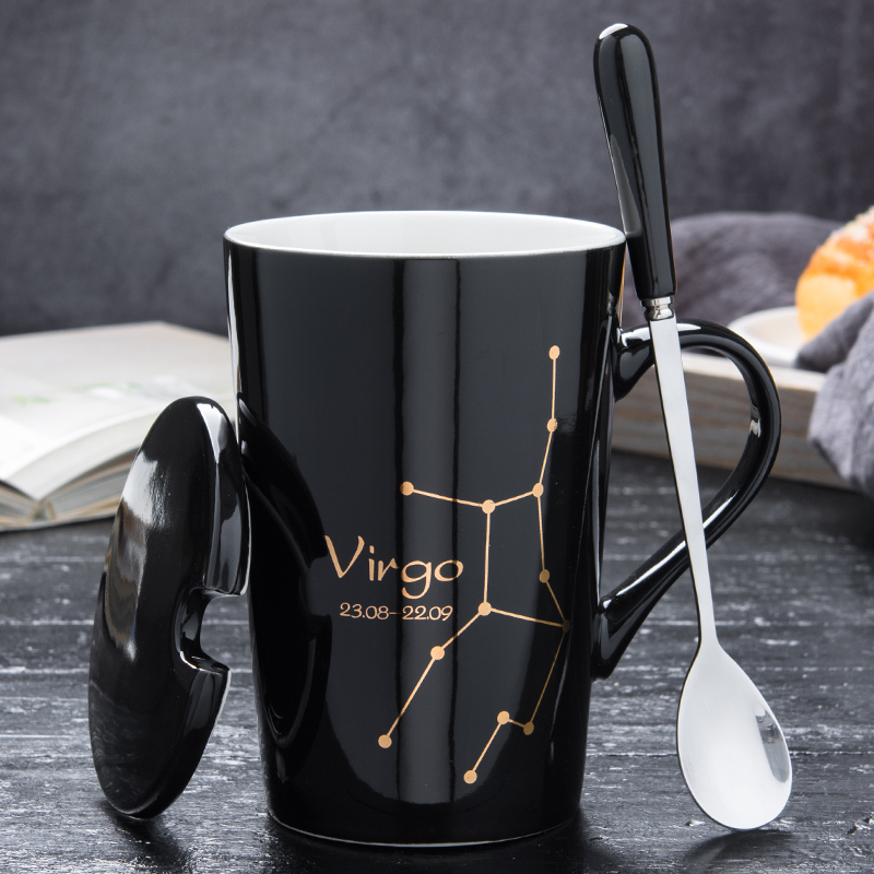 Creative sign ceramic cup move presents with cover spoon tide mark couples men and women home drinking a cup of coffee