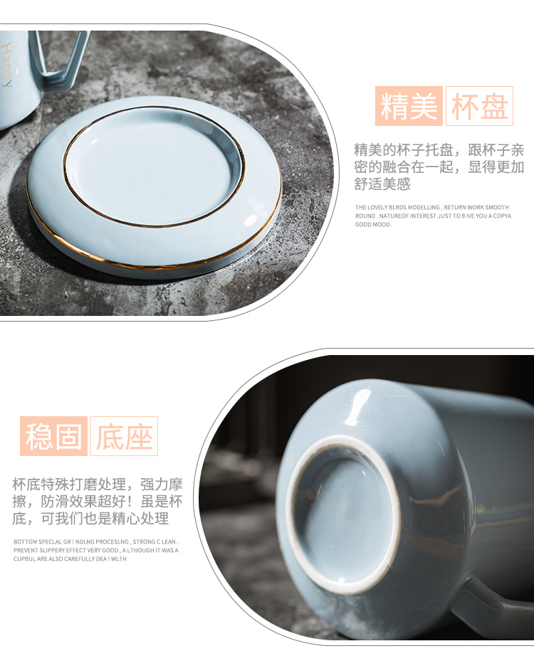 Creative ceramic coffee cups and saucers small European - style key-2 luxury mark cup with cover spoon stirring cup suits for domestic cups