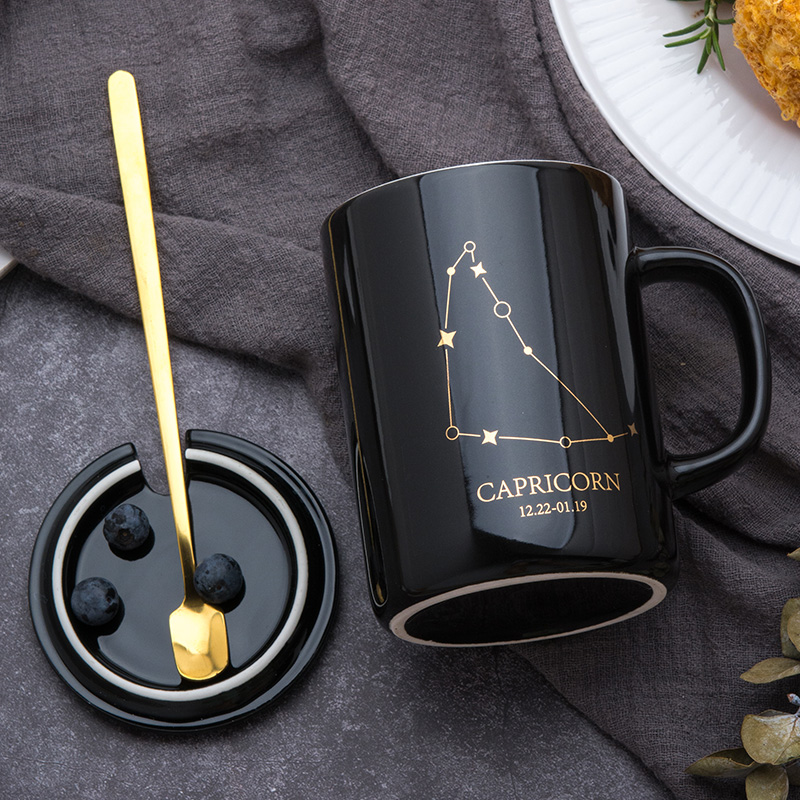 Creative constellation water glass ceramic keller gift box with cover spoon coffee cup men 's and women' s household move trend
