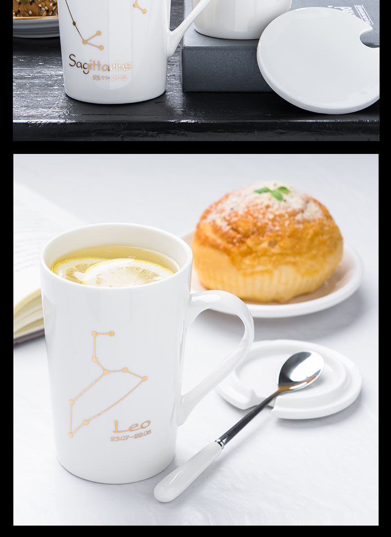 Creative sign ceramic cup move presents with cover spoon tide mark couples men and women home drinking a cup of coffee