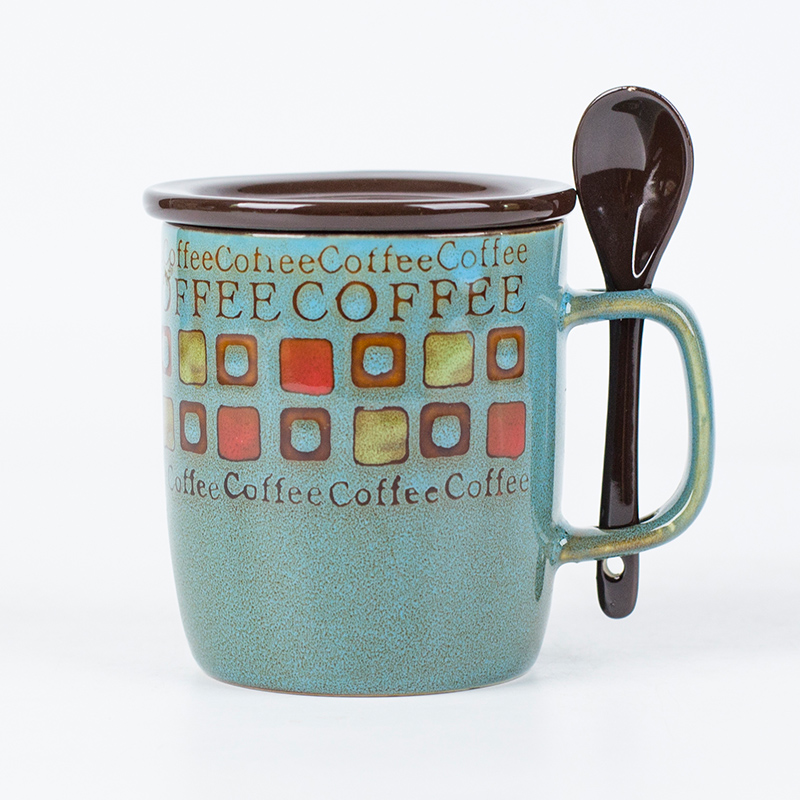 Creative ceramic cup with cover run water mark cup trend of men and women lovers household move milk coffee cups