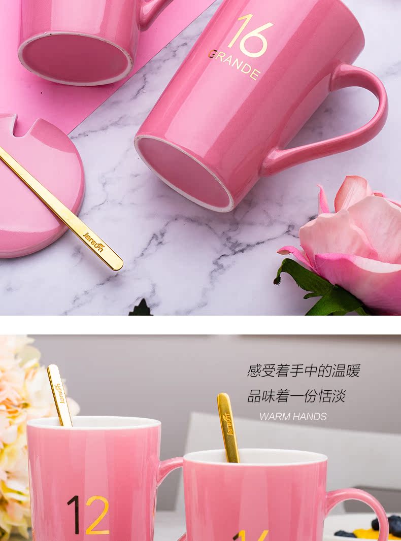 Men and women lovers with water glass ceramic keller with cover milk coffee cup household teaspoons of creative move trend