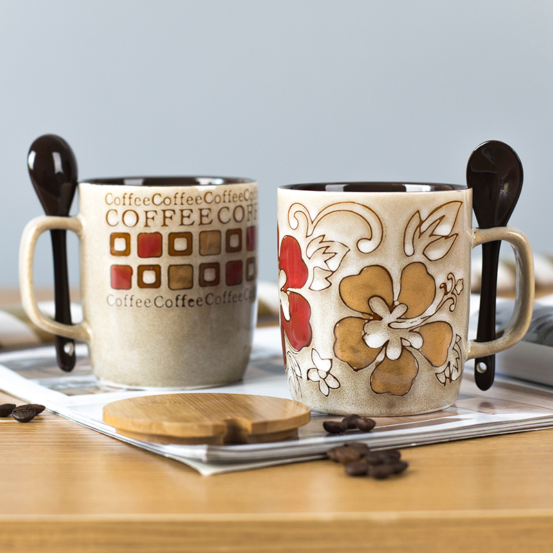 Creative ceramic cup with cover run water mark cup trend of men and women lovers household move milk coffee cups