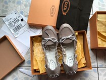 American Tods womens leather light gray curved bottom peas shoes US5 simple and comfortable bow 35 spot