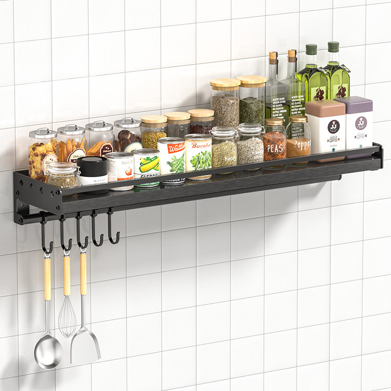 Multifunctional kitchen seasoning goods shelf wall wall-mounted black adjustable shelf for seasoning jars