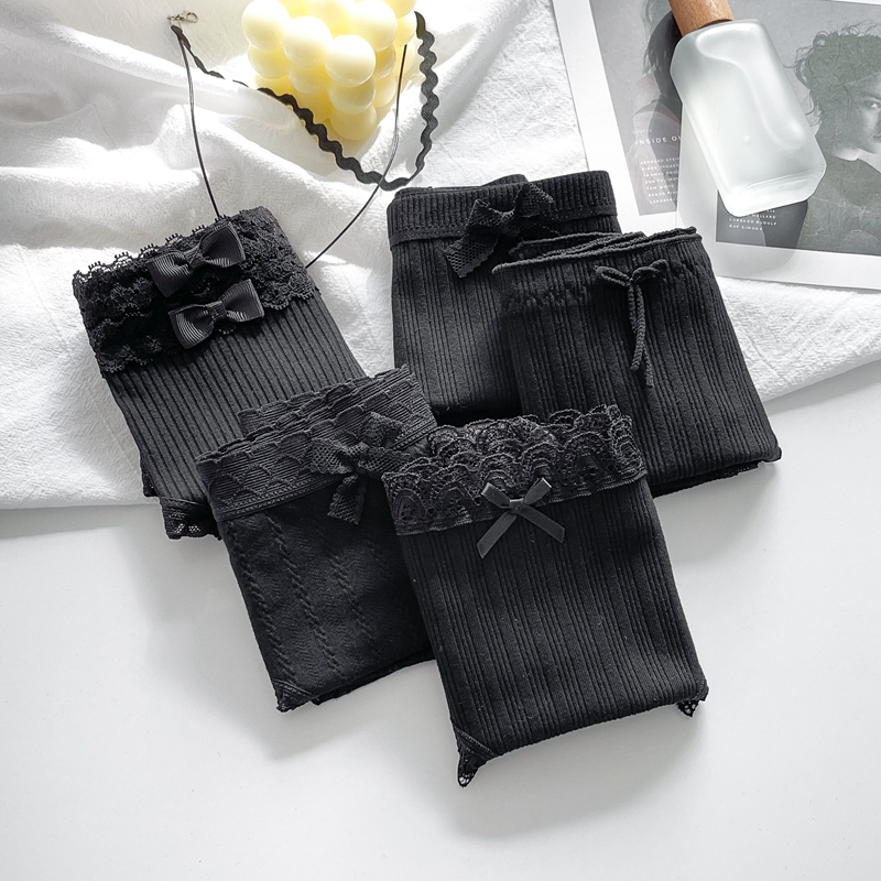 Mysterious Black 5-Pack Pure Cotton Women's Panties with Cotton Crotch, Summer Thin Breathable Mid-Waist Large Size Triangle Briefs for Girls Mysterious Black 5-Pack Pure Cotton Women's Panties with Cotton Crotch, Summer Thin Breathable Mid-Waist Large Size Triangle Briefs for Girls