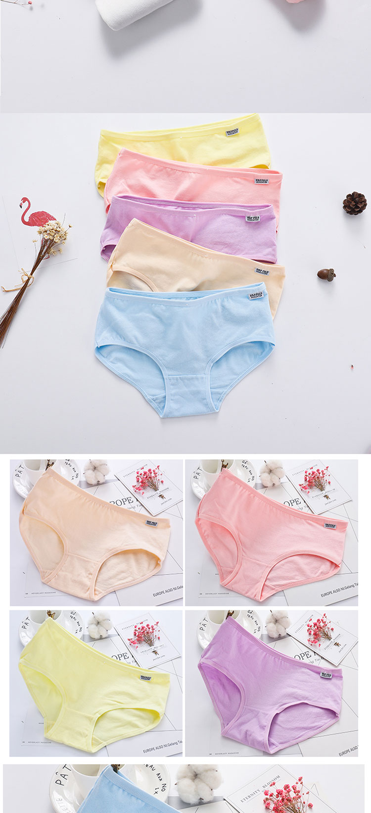 Cô gái 100% cotton kháng khuẩn đồ lót nữ sinh viên eo thấp đơn giản thoải mái màu đen và trắng đáy tam giác hộp quà tặng