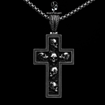 Nighttime Studio 925 Pure Silver Original Handmade Dark Gothic Style Skull Cross Pendant Jewellery Pendant