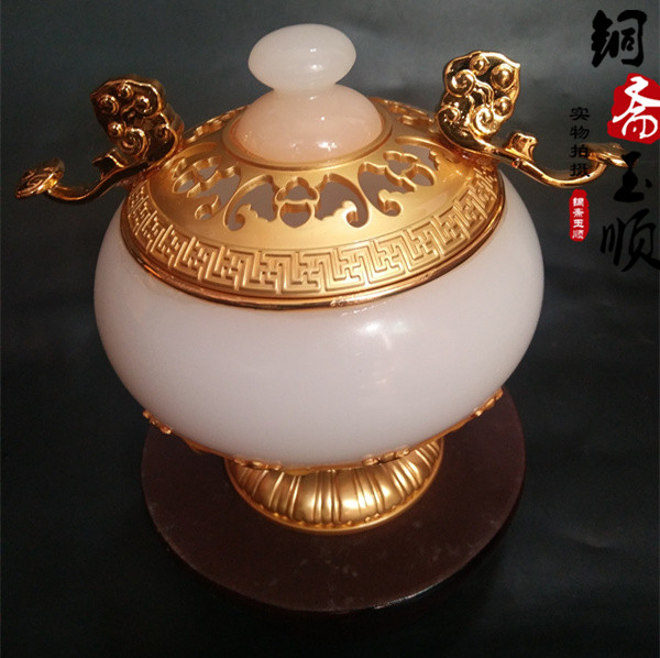 White Jade Gold Inlaid Jade Jade Ruyi Jade Ruyi Bronze Incense Stove Imitation Ancient Lavender Incense Stove Fragrant Seal Stove Incense sandalwood Incense Tray Incense Stove