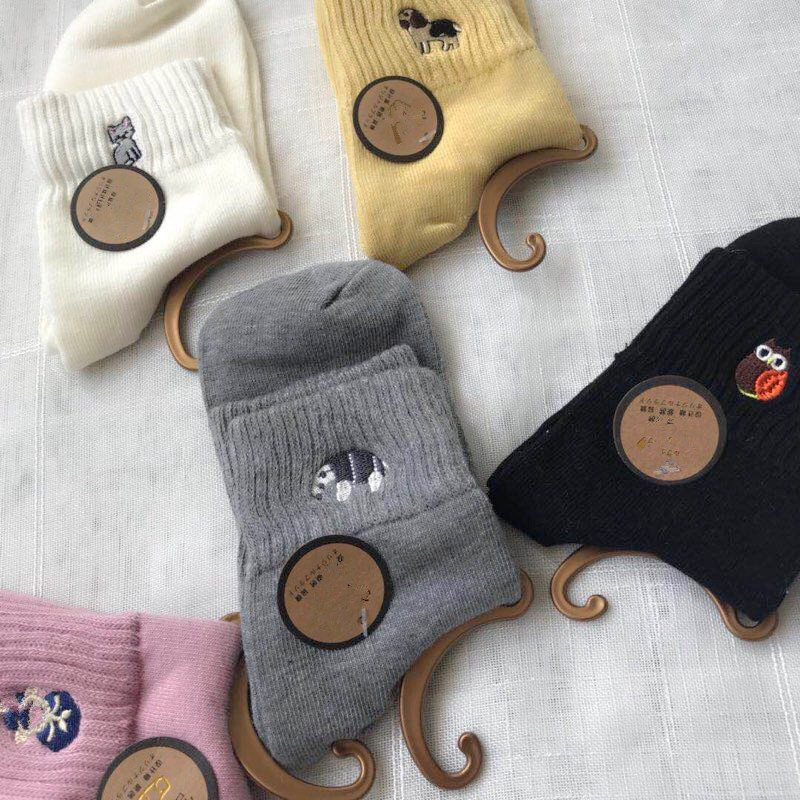 10 cặp thư! [Mỗi đôi động vật thêu là khác nhau] thoải mái cotton thêu ống tinh tế vớ cao cổ