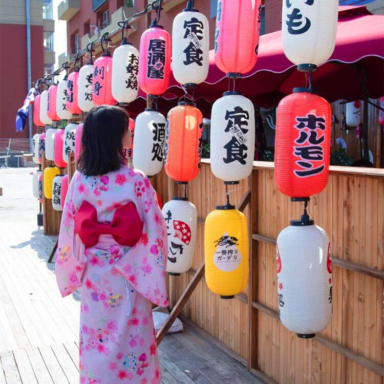 Japanese lantern PVC outdoor waterproof Japanese izakaya barbecue shop cherry blossom beauty shop decoration rice white DIY