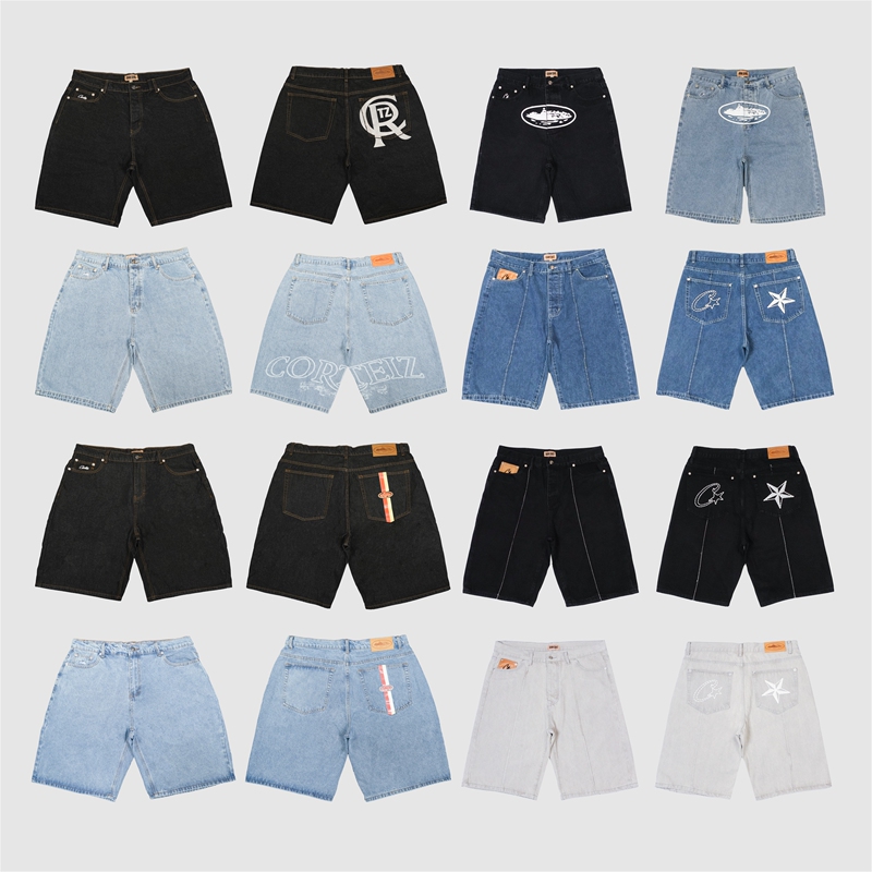 In-Stock Corteiz Denim Knee-Length Shorts Baggy Raw Denim American Hip-Hop Cleanfit Straight Cut