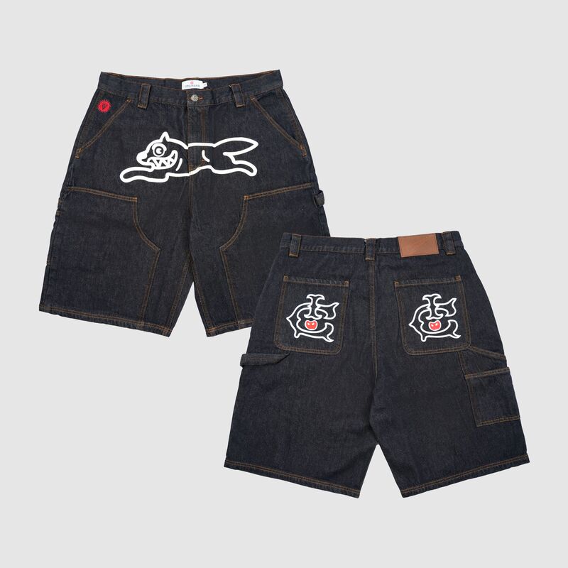 In-Stock Bbc Icecream Fly Dog Denim Baggy Shorts Vibe Hip-Hop American Style 7/8 Length Pants Cleanfit