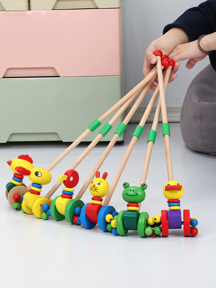 Children push push music wooden single rod toddler trolley toy 1 year old baby 2-3 years old and a half baby boys and girls