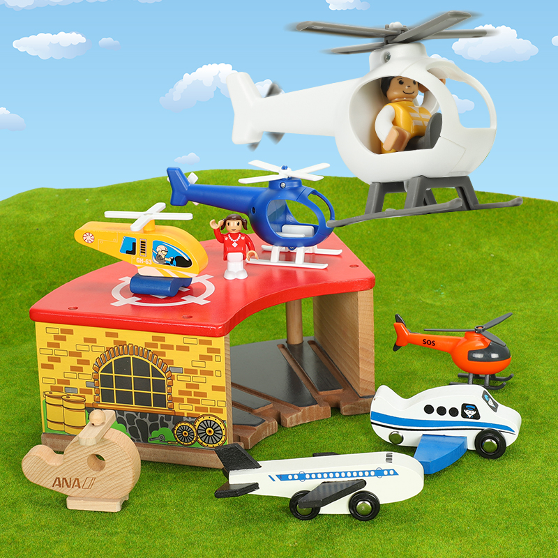 Wood Helicopter Aircraft Compatible Wooden Train Tracks Toy Scene Accessories Xiaomi Train Track Toys