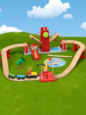Le Ku wooden building block small train track set magnetic locomotive 3-5-7 year old boy building block children toy