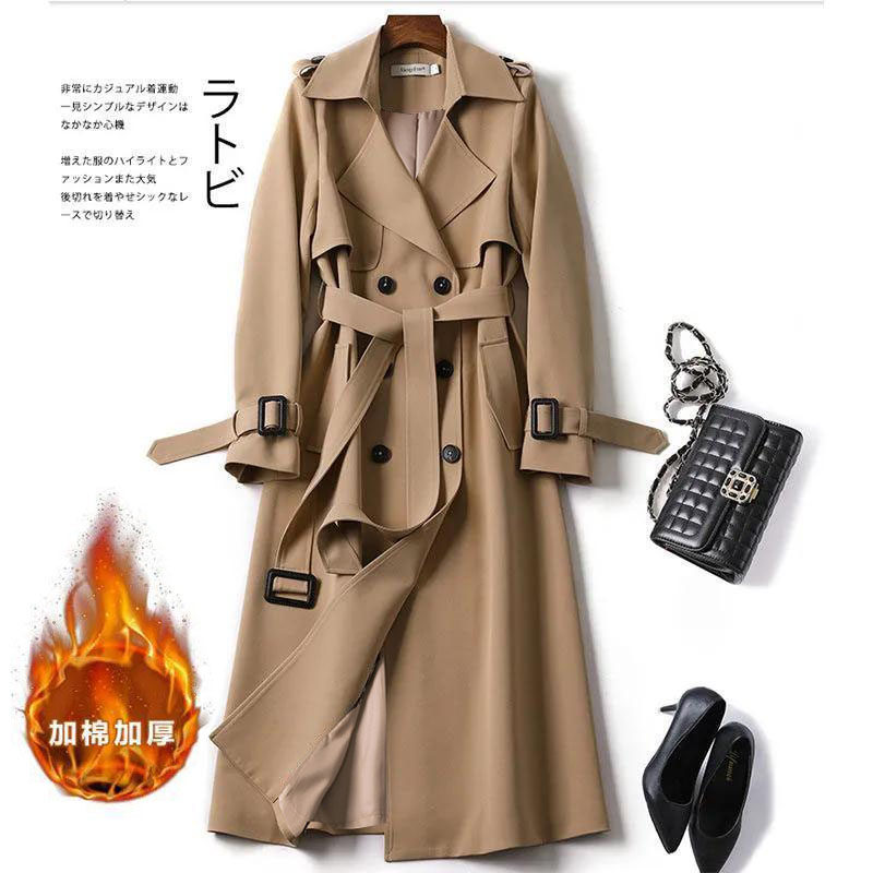 2026年春夏新作 レディース トレンチコート、スーツカラー、ミドル丈、韓国風、小柄向け、トレンディな英国風オーバーコート、膝丈コート