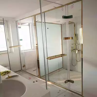 T-shaped swing door shower partition shower room matte black titanium alloy gun gray stainless steel glass dry and wet partition shower room