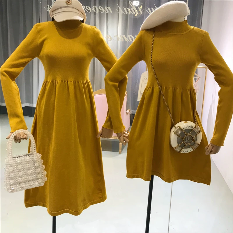 2018 mùa đông mới dài cao eo slim knit dress + váy ngắn phù hợp với nữ riêng biệt shot