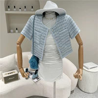 Короткий плетеный летний элегантный лонгслив, кардиган, куртка, свободный крой, коллекция 2021