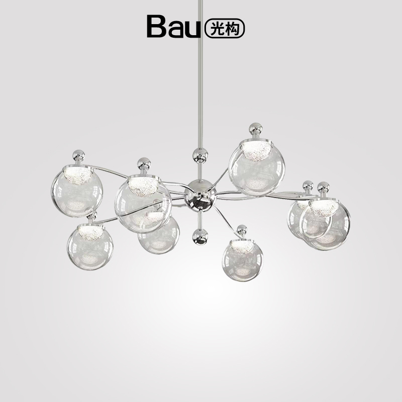 Modern Light Luxury Living Room Chandelier with Embedded Starry Sky Light Source, Transparent Glass Lamp, Three-Color Eye-Protection Ambient Light for Living and Dining Room