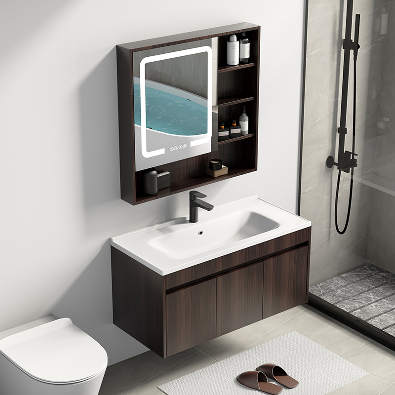 New Chinese style bathroom cabinet hand wash basin cabinet combination powder room washstand ebony waterproof and moisture-proof custom solid wood