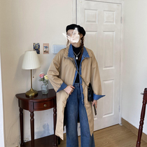 Yuki big white tooling trench coat female middle-length spring and autumn Korean version of loose students Joker retro fake two coats