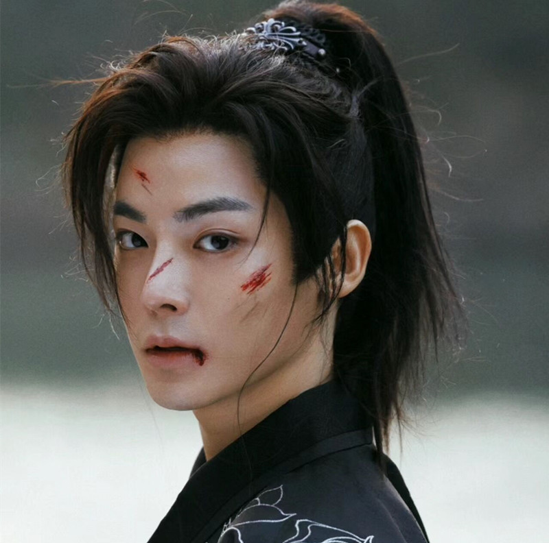 Ancient Style Wig for Men, Long Hair, Chinese Style, Handsome Young Man in Ancient Costume, New Chinese Style High Ponytail, Hanfu Cosplay Style, Full Head Wig