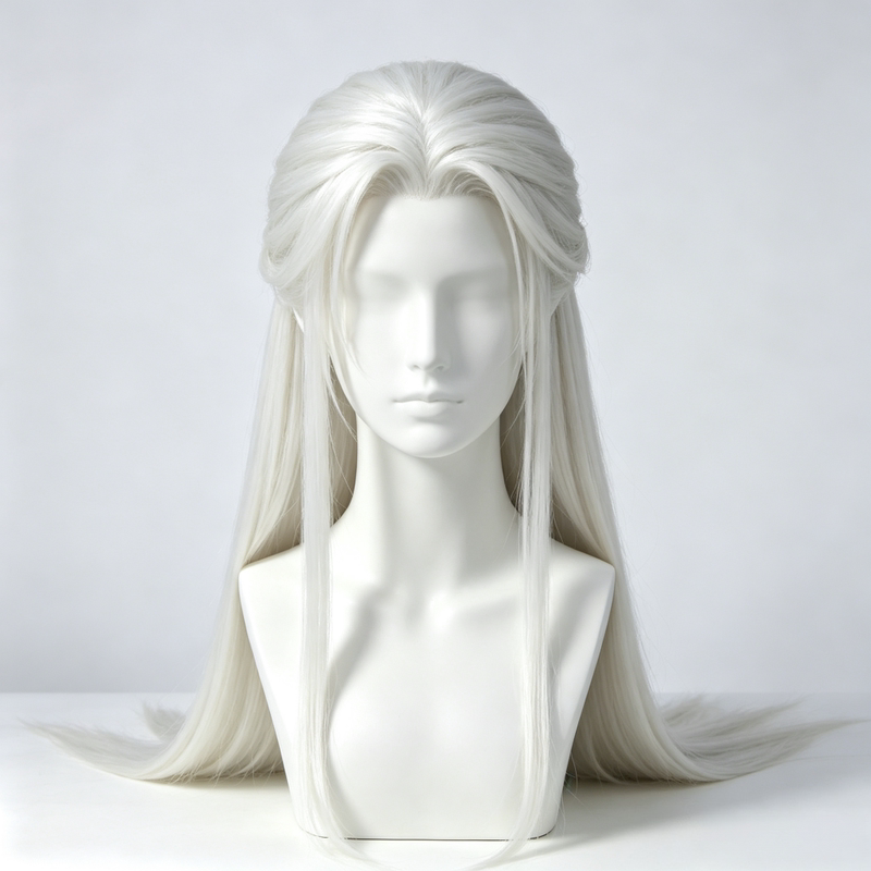White Hair, Ancient Style, Cool and Broken-Looking Long Straight Hair, Gentle and Elegant Like Jade, Traditional Chinese Clothing, Daily Full Head Covering Style
